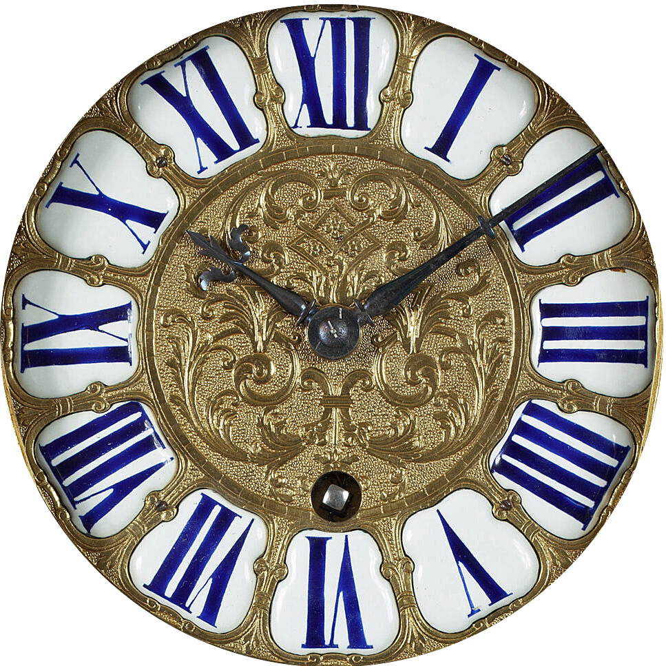 Roman numerals on a clock dial with 12 enamel cartouches  (cadran  douze) early 18th c.