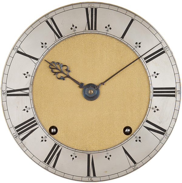 Roman numerals on the dial of an English longcase clock with Roman-striking c.1680, 