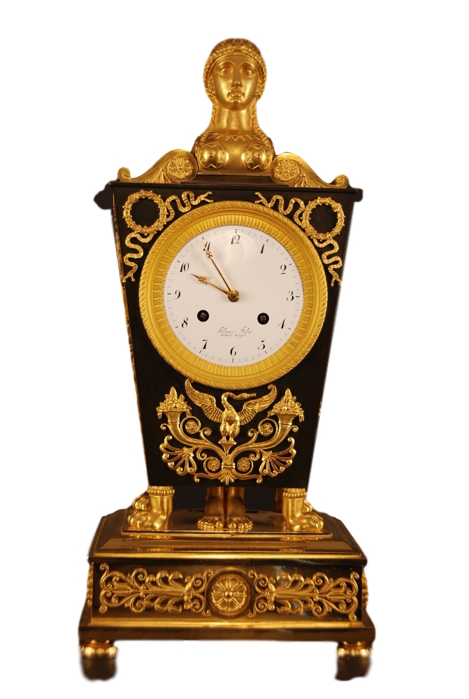 Movement on the dial signed Blanc Fils, Palais Royal. c.1810 Ormolu and Patinated Bronze Mantel Clock