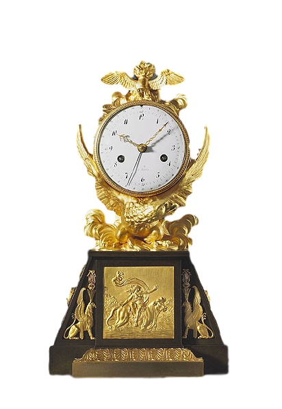 A very rare Directoire - 1793-95 - gilt and patinated bronze mantle clock of eight day duration, the white enamel dial signed a  Paris