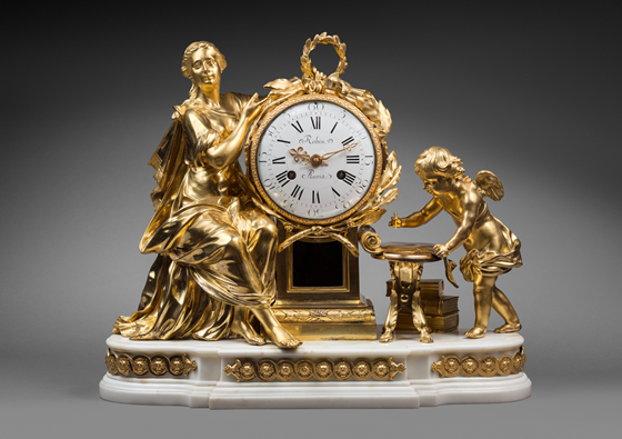Robert Robin (1741-1799)
Case Attributed to Robert Osmond (1711-1789)
Important Chased and Gilt Bronze Mantel Clock 
“Allegory of Knowledge”