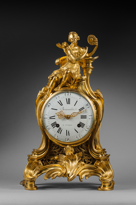 Case Attributed to Jean-Joseph de Saint-Germain
Rare Gilt Bronze Mantel Clock 
Paris, Louis XV period, circa 1755-1760  
Height 52.5cm; width 34 cm; depth 19 cm 