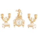 Nice Decorative Miniature Three-Piece White Marble and Ormolu Clock Set